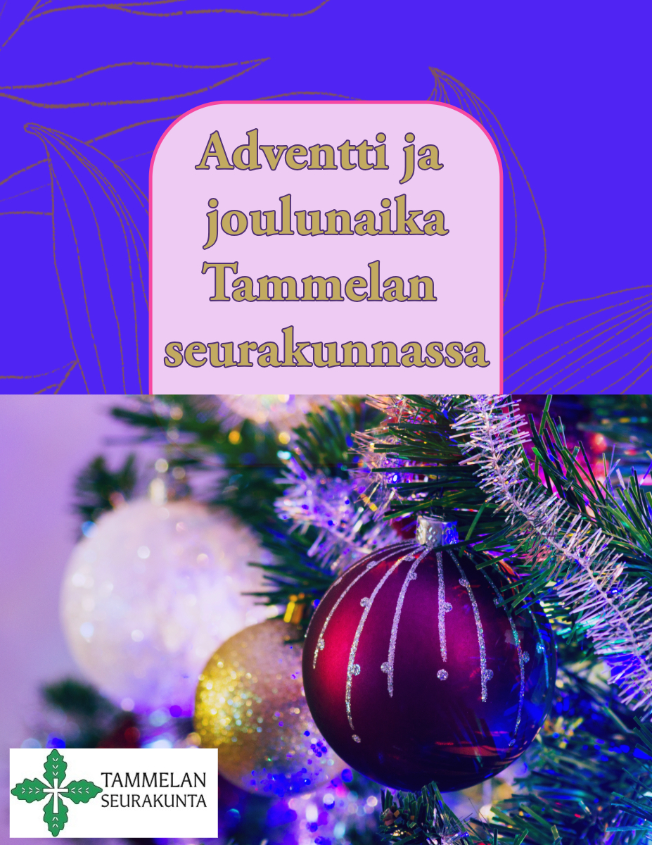 jouluesitteen kansikuva, jossa joulupalloja sinisellä pohjalla