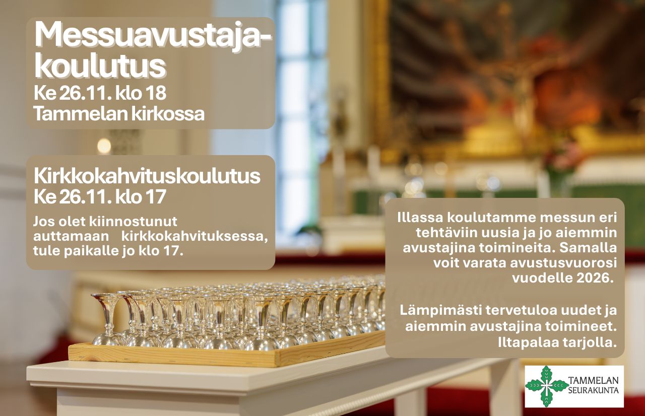 Tammelan kirkon alttari ja ehtoollispikareita
